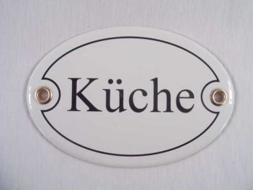 Küche Türschild oval w/schw. Emaille Email Blech Schild