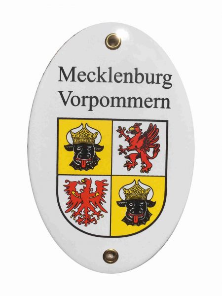 Emailleschild. Mecklenburg Vorpommern Wappen 15 cm hoch,  10 cm breit.